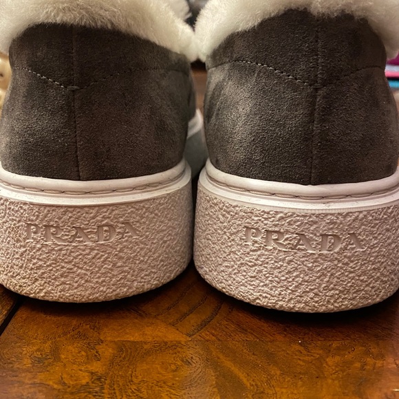 PRADA suede shearling slip on sneakers - Picture 4 of 11